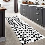 Siunwdiy Teppich Läufer Flur,Kücheläufer Küchenteppich läufer Geometrische Muster Kurzflor 6mm rutschfest & leicht abwaschbar für Wohnzimmer Flur Schlafzimmer,Black White,80x250