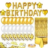 iZoeL Geburtstagsdeko Rosegold Blau Gold Happy Birthday Girlande 24 Konfetti Ballons Tischdecke Glitzer Vorhang Konfetti (Gold)