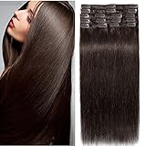 Clip In Extensions Echthaar 100% Remy DOUBLE DRAWN Haarverlängerung 8 Tressen Dick zum Ende Glatt 35cm - 80g - Dunkelbraun #02