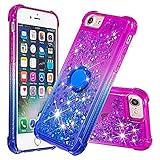 WJMWF Kompatibel mit iPhone 6/7/8/SE 2020 Hülle mit Ring Treibsand Glitzer Color Gradient Series Weich TPU Silikon Bumper Stoßfest Etui Oben Lila und unten B