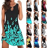 BOTCAM Sommerkleid Damen Elegant Casual Boho Kleid - Frauen Blumendruck Rundhals ärmellos Strandkleid Damen Knielang Abendkleid Slim Fit Elegante Bohemian Kleider Partykleid Teenager M