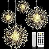 4 Stück Starburst Lights, Swonuk 4-in-1 LED Lichterkette Hängend Feuerwerk Licht Dekorations Kupferdraht 120 LED 8 Modi IP44 Wasserdicht Innen und Außen für Weihnachten Hochzeit Party Z