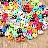 ZesNice 200 Stück Emoji Fädelperlen Smiley Perlen, Perlen zum Auffädeln Bastelperlen Bunte 3D Lächeln Perlen für Armbänder Basteln DIY, Geschenk M