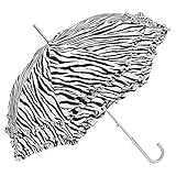 VON LILIENFELD Regenschirm Damen Sonnenschirm Brautschirm Hochzeitsschirm Mary-Poppins-Schirm Automatik Mary schwarz weiß gestreift Zebra mit Rü