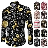 JIAYOUA Weihnachtshemd Herren Hemd Freizeit Business Weihnachten Karneval Festival Funny Shirt Hemden Langarm Tops Männer Große Größe Regular Fit Freizeithemd Weihnachtsfeier Hemdjack