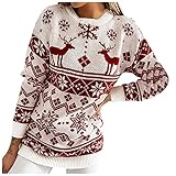 Damen Mode Langarm Herbst Winter Weihnachten Hals Knopf Stretch Casual Pullover Sweater, rot, XL