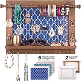Bdot Schmuck-Organizer zum Aufhängen, Wandmontage, rustikaler Holz-Schmuckhalter, Armband-Ohrring-Halterung, Wand-Organizer, Boho-Schlafzimmer-Dek