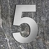 qoboob® Edelstahl Hausnummern 5 Fünf Straße Nummer Fein gebürstet Silber 200mm (1 Stück)