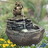 AMUR Gartenbrunnen Brunnen Zierbrunnen Zimmerbrunnen Brunnen Vogelbad Durstiger Frosch mit LED-Licht 230V Wasserfall Wasserspiel für Garten, Gartenteich, Terrasse, Teich, Balkon Sehr Dek