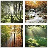 Artland Glasbild Wandbild Glas Bild 4er Set 4 teilig je 20x20 cm Natur Landschaft Wald Baum Grün Gras Wasserfall Herbst Sonne S6M