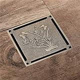 BABYCOW Duschbodenablauf mit Abnehmbarer quadratischer Musterabdeckung Unsichtbares Sieb Home Hotel Badezimmerzubehör Antike Bronze Pflanzen Schmetterlingsblume G
