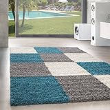 Unbekannt Shaggy Hochflor Langflor Teppich Wohnzimmer Carpet Farben & Formen Karo Kariert!, Größe:120x170 cm, Farbe:Türk