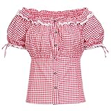 Carmenbluse rosa weiß kariert Größe 46