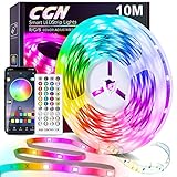 CGN LED-Lichtstreifen, 10 m, ultralang, 10 m, Beleuchtungs-Set, Bluetooth, 40 Tasten, IR-Fernbedienung, App-Steuerung, Farbwechsel, LED-Lichtleiste für Schlafzimmer, Party, Heimdek