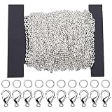 Siumir Kabel Gliederkette 2,5 mm Silber DIY Chain mit 100 Biegeringen und 30 Karabinerverschlüsse Schmuck Zubehö