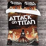 Attack on Titan Anime Bettwäsche-Sets,AOT Levi Ackermann Bettbezug,Flügel der Freiheit Scout Legion Bettwäsche mit 2 Kissenbezug (AOT4, 155x220cm)