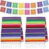 Dreamtop 2pcs 14 x 84 Zoll Mexikanischer Tischläufer Mexikanischen Serape Läufer Baumwolle Bunte Fransen Tisch Läufer mit 16pcs Papel Picado Banner Fiesta Banner für mexikanische Party H