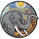 Save The Earth ELEFANT Aufnäher Elephant Wildlife Aufbügler Gesticktes Kunstwerk Preserve & Protect Artenschutz Umweltschutz Naturfreunde Aufkleber Bügelbild Stickerei Applikation Abzeichen 80x80