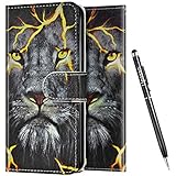 Uposao Kompatibel mit Samsung Galaxy S9 Hülle Leder Handyhülle Schutzhülle Bunt Cartoon Muster Flip Wallet Bookstyle Case Tasche Lederhülle Klapphülle Magnet Kartenfächer,Löwe Aug