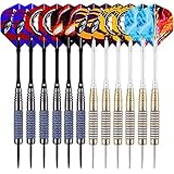 Dartpfeile,12 Stück Steel Darts Pfeile Set,24 Gramm Profi Steeldarts mit Metallspitze,Darts Steel,dartpfeil,Dart,Aluminium Schaft,30 Flights,50 Anti-Lose Gummiringe,Steeldarts (Kupfer und Wolfram)