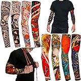 Qpout 8 Stück Arm Tattoos Ärmel Abdeckung für Männer Frauen, Unisex Tattoos Ärmel Radfahren im Freien Sommer Sonnencreme Nylon Stretch Tattoos Ärmel, Stammestotem Totenkopf Tig