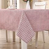 HomeT Baumwolle Leinen Geometrisch Rot & Weiß Kariert Tischdecke Gingham Kastanienbraun für Rechteck Tisch (140x180cm)