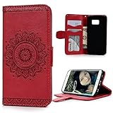 Beaulife. Schutzhülle für Samsung Galaxy S6 Edge, PU-Leder, Brieftasche mit ID-Karte, wasserdicht, Halterung, Anti-Fall-Blumen-Prägung, R