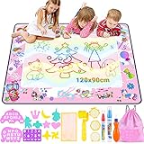 Nabance Aqua Doodle 120*90cm Malmatte mit Wasserstift Wassermalmatte Super Groß XXL Aqua Drawing Matte mit 3 Wasserstift 9 Stempelset Aufbewahrungstasche Geburtstag Geschenke für Kinder Mädchen Jung