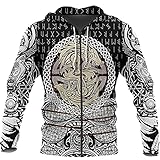 Männer Wikinger Yin Yang Wolf Zip Hoodies, 3D All Over Printed Celtic Animal Tattoos Street Sweatshirt, Unisex Harajuku Lässige Jacke T-Shirt Top,Zipper,XL