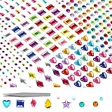 Hoiny Glitzersteine Selbstklebend, 1136 Stück Glitzer Basteln, Bunt Basteln Kinder Selbstklebende Schmucksteine Verschiedene Formen Crystal Edelstein zum Aufkleb