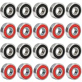 Logther 20PCS 608RS Kugellager, Kugellager für Skateboard, ABEC 9 Gummigedichtetes Metalllager, für Skateboards, Lnline-Skates und Scooter (Schwarz, Rot)