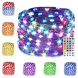 10M 100 LED Bunt Lichterkette Außen, 16 Farben USB Kupferdraht Lichterketten Innen mit Fernbedienung & 7 Modi, Farbwechsel String Lights Stimmungslichter für Valentinstag Zimmer Kinderzimmer Party DIY