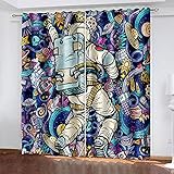 YTSDBB Blickdichte Gardinen Verdunkelungsvorhang Manga Farbe Weltraum Astronaut B 150 x H 166 cm 3D Digitaldruck Druckmuster Öse Thermisch isoliert 90% für Schlafzimmer Wohnzimmer ​Kinderzimmer Jung