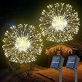 Vegena Solarleuchte Garten 2 Stück, 120 LED Solar Feuerwerk Lichter, Solarlampe für Außen 8 Beleuchtungsmodi 60 Kupferdrähte Wasserdicht für Garten Patio Rasen, Weihnachtsfest-Deko, Warmweiß