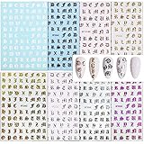 FLOFIA 8 Blätter Buchstaben Nagelsticker Selbstklebend Nagelaufkleber Nail Art Tipp Sticker Fingernägel Tattoo 3D Design Maniküre Decals Abziehbild DIY Dek