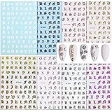 FLOFIA 8 Blätter Buchstaben Nagelsticker Selbstklebend Nagelaufkleber Nail Art Tipp Sticker Fingernägel Tattoo 3D Design Maniküre Decals Abziehbild DIY Dek