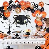 Halloween-Dekorationen,121-teiliges Halloween-Ballonbogen-Set mit Spinnenballon, schwarz und orange Luftballons, Konfetti-Ballons, Halloween-Themen-Dekorationen für Dekoration,Halloween-Party(Spinne)