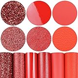 6 Stück/Set 21 cm x 30 cm A4 Bündel Leder Blätter gemischt Rot Serie Sparkle Feine Chunky Glitter Lack Metallic Litchi Kunstleder Stoff für Schleife Ohrring Herstellung DIY Handwerk