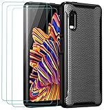 ivoler Hülle für Samsung Galaxy Xcover Pro, Handyhülle mit 3 Panzerglas Schutzfolie, Schwarz Stylisch Karbon Design Anti-Kratzer Stoßfest Schutzhülle Cover Weiche TPU Silikon C