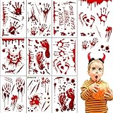 Halloween Sticker Aufkleber, Halloween Blutige Fensteraufkleber, Blutigen Handabdrücken Realistischer Blut Fingerabdrücke Blutflecken Fenster Sticker für Halloween Party Dek