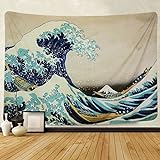 Sunm Boutique Wandteppich Wandteppich, Motiv The Great Wave Off Kanagawa Katsushika Hokusai Thirty-six Views Mount Fuji Wanddekoration für Zuhause, Kanagawa, 59.1' x 82.7'