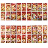 Amosfun 36Pcs Chinesische Rote Umschläge Hongbao 2022 Chinesische Neue Jahr Tiger Muster Segen Glück Geld Geschenk Umschläge Souvenir Rote Paket für Frühling Festival Geburtstag H