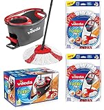 VILEDA TURBO EasyWring & Clean Komplettset , Wischmop mit Eimer und Powerschleuder PLUS 2x ERSATZKOPF TURBO