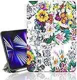 Schlankes Smart Case für iPad Pro 11 Zoll 3. Generation 2021, Unterstützt iPad 2. Gen Pencil Charging, iPad Pro Case Eingebauter Stifthalter mit Auto Wake/Sleep für iPad Pro 11', Bunte Blumen (Bunte)