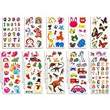 Habett Tattoo Kinder & Kleinkinder, 230+ Tattoo Aufkleber Set, Niedliche Verschiedene Set Buchstab en, Tier, Obst, Zahlen, Schmetterlinge, Einhorn, Dinosaurier und vieles mehr (20 Bogen)