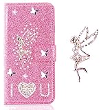 Bookstyle Flip Wallet für Huawei P8 Lite 2017,Stand Funktion Ledertasche Musterg Diamond Sparkle Slim Bling Glitter Glitzer Karteneinschub Hü