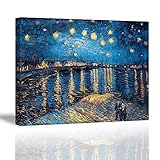 Piy Painting Reproduktion der Sternennacht über der Rhone, Kunstdruck auf Leinwand, Berühmter Maler Öl-Gemälde, Deko Bilder auf Leinwand für Zuhause Büro Weihnachten Geburtstag Geschenk 30x40
