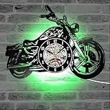 Wanduhr aus Vinyl Schallplatten Wanduhren Retro kreative Uhr 3D Skulptur Lokomotiven Motorradsport LED 7 Farben Nachtlicht mit Fernbedienung Einzigartige Wohnkultur Weihnachten Geburtstag Geschenk