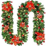 Weihnachtsgirlande mit Beleuchtung, 270cm Tannengirlande Weihnachtskranz mit 5m Lichterkette 40 LED Beleuchtet Künstlich Weihnachten Girlande Weihnachtsgirlande Geschmückt Weihnachten Dek