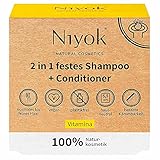 Niyok® 2 in 1 festes Shampoo und Conditioner | hautneutral pH 5,5 vegan plastikfrei | normales bis feines Haar | wie Haarseife Bio Naturkosmetik ohne Plastik | Vitamina (80g)